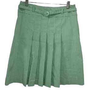 Tommy Hilfiger Green Striped Pleated Tennis Core Belted Cotton Blend Skirt - 8